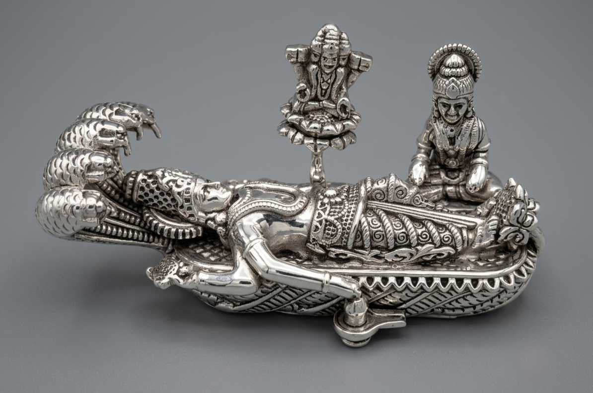 Exquisitely Crafted 999 Pure Silver Sheshshayi Vishnu Idol