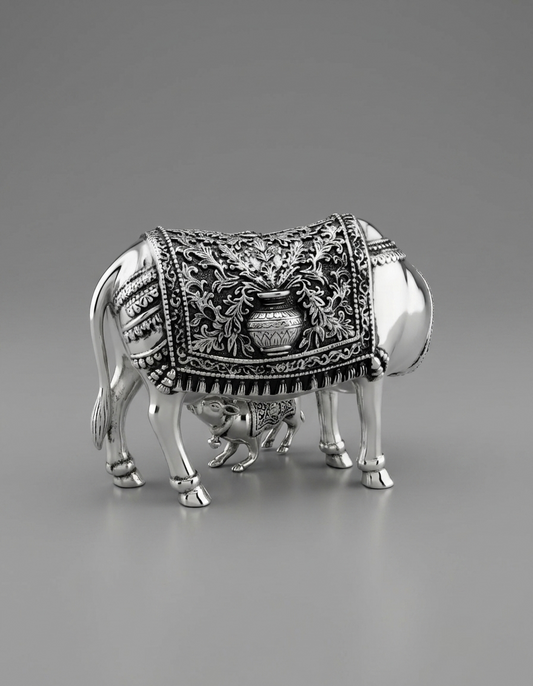 Kamadhenu Cow and Calf Silver Idol