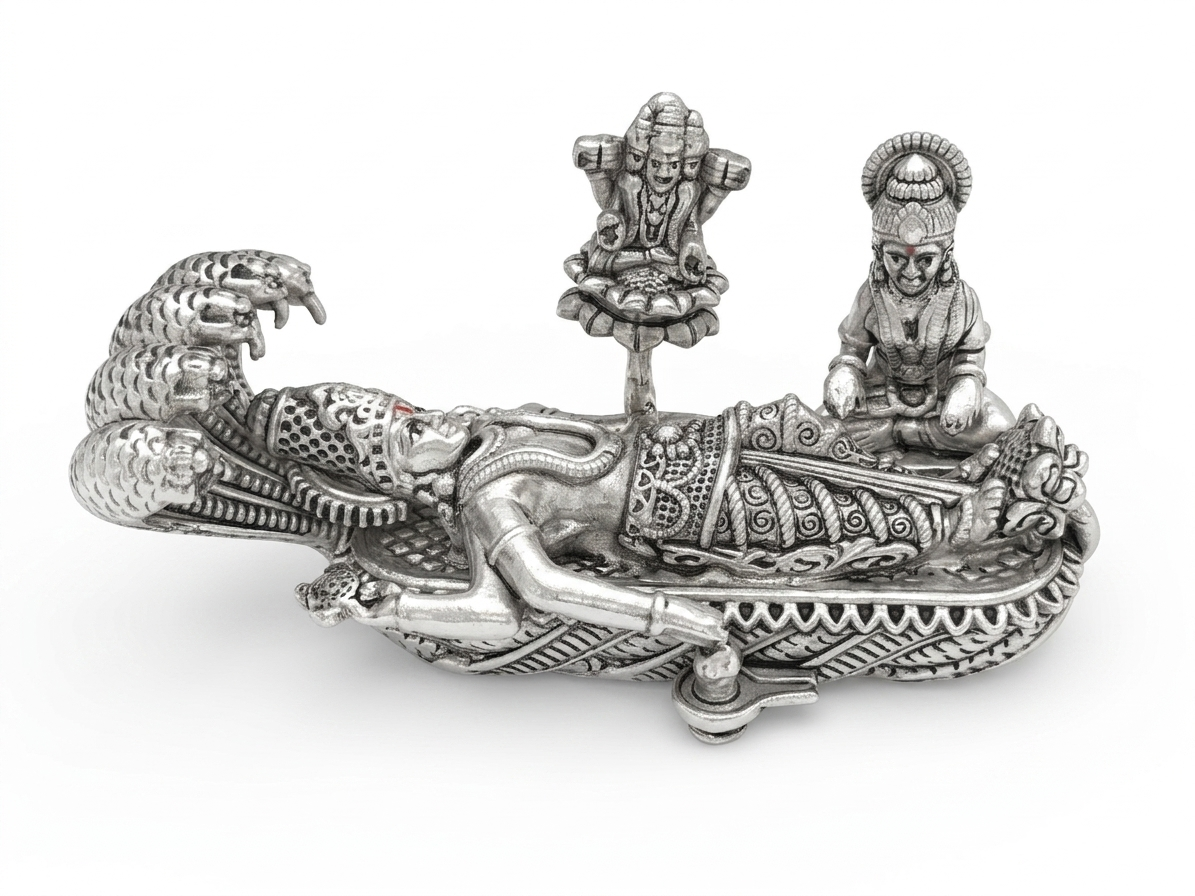 Exquisitely Crafted 999 Pure Silver Sheshshayi Vishnu Idol