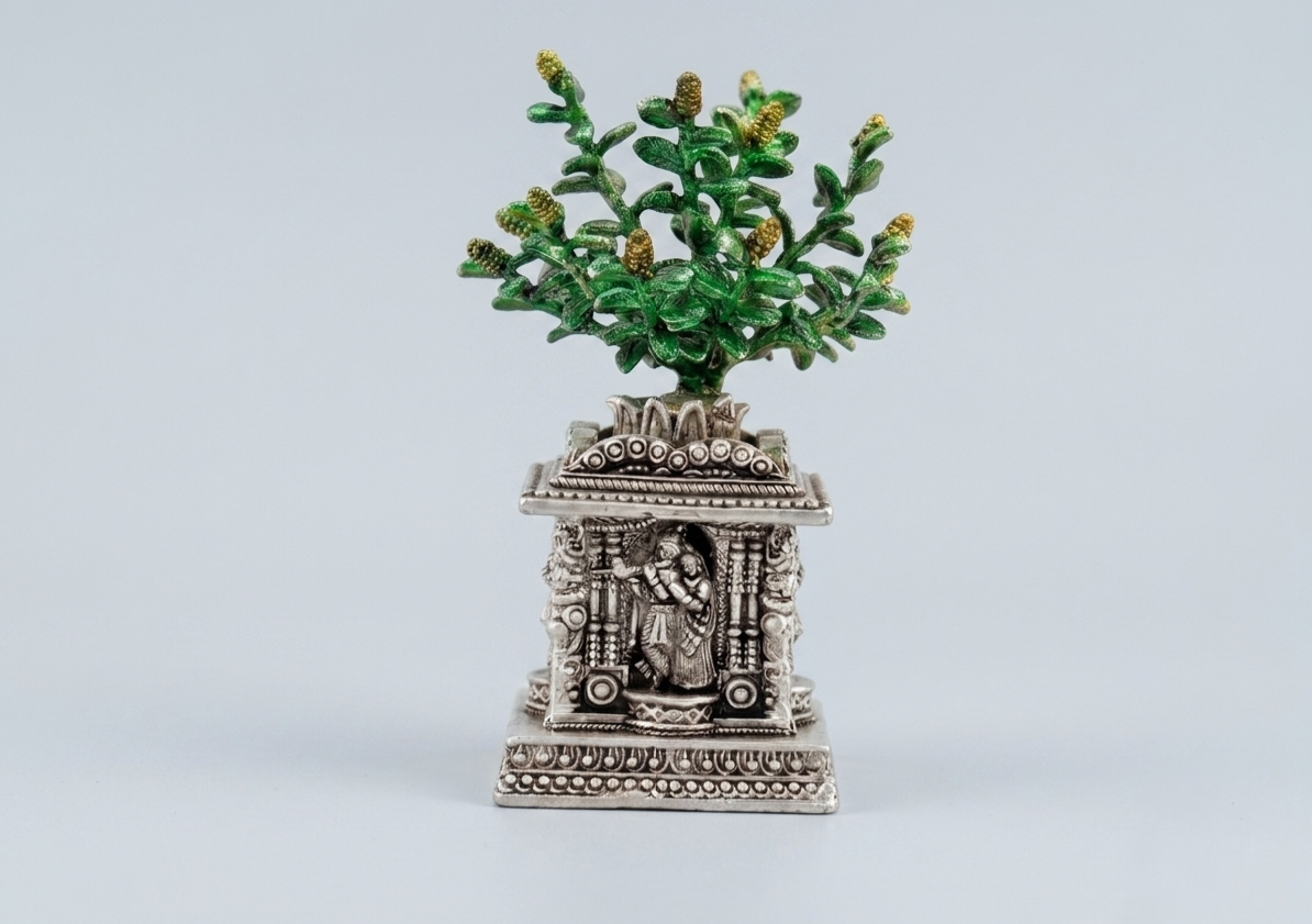 Beautifully Crafted Tulsi Vrindavan in 999 Pure Silver