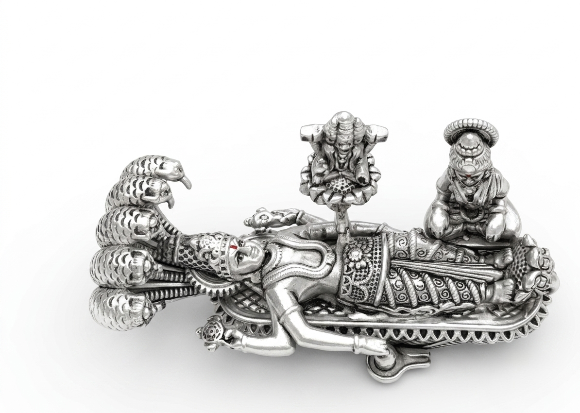 Exquisitely Crafted 999 Pure Silver Sheshshayi Vishnu Idol