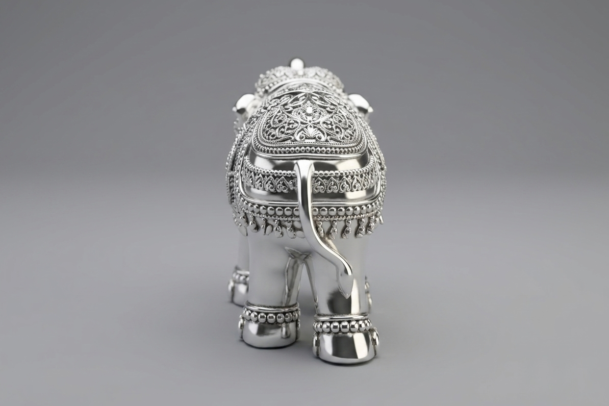 Exquisitely Handcrafted 999 Pure Silver Elephant Figurine