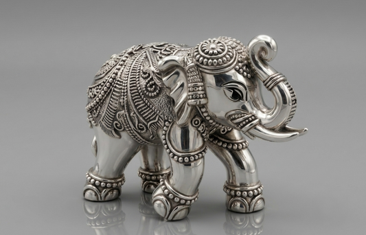 Exquisitely Handcrafted 999 Pure Silver Elephant Figurine