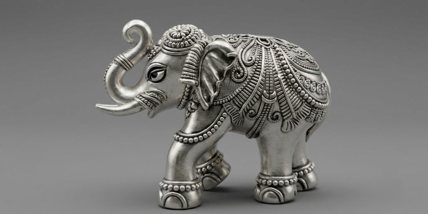 Exquisitely Handcrafted 999 Pure Silver Elephant Figurine