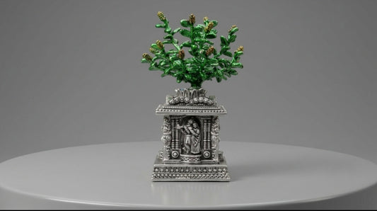 Beautifully Crafted Tulsi Vrindavan in 999 Pure Silver