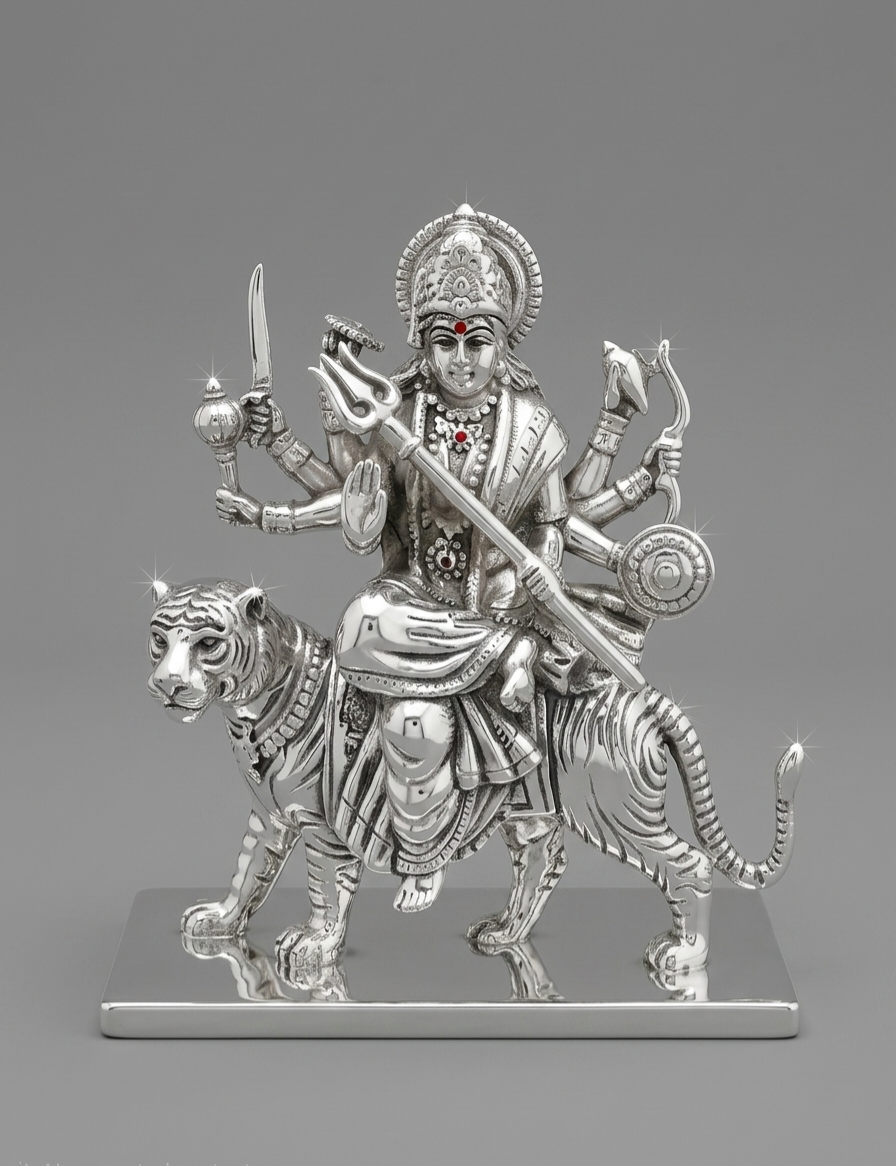 Maa Durga on Tiger 999 Silver Idol